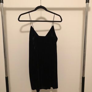 Black velvet mini dress.